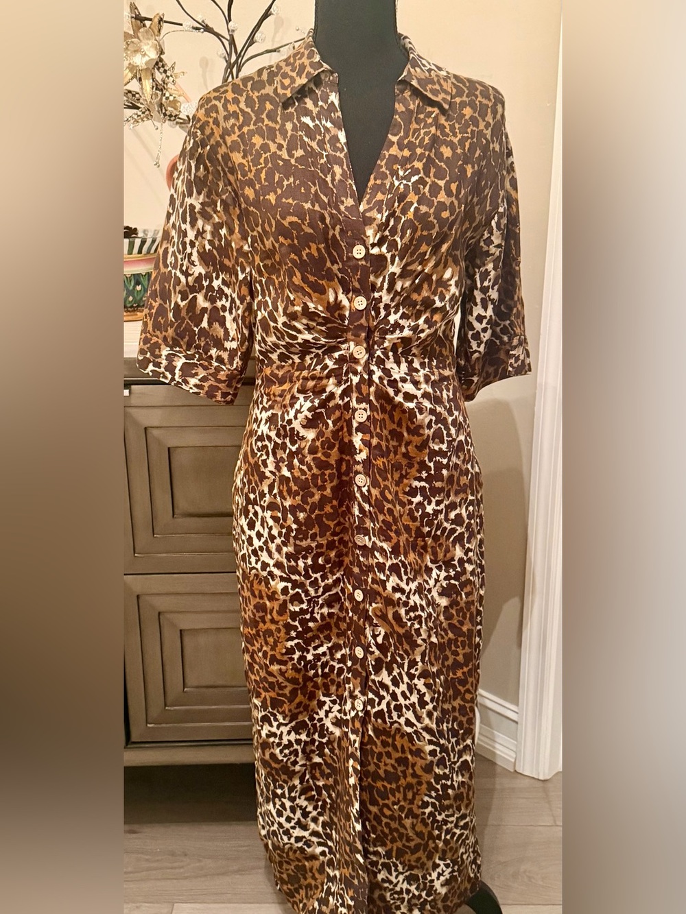 Veronica Beard Seki Animal Print Linen Dress Sz 8 Beautiful